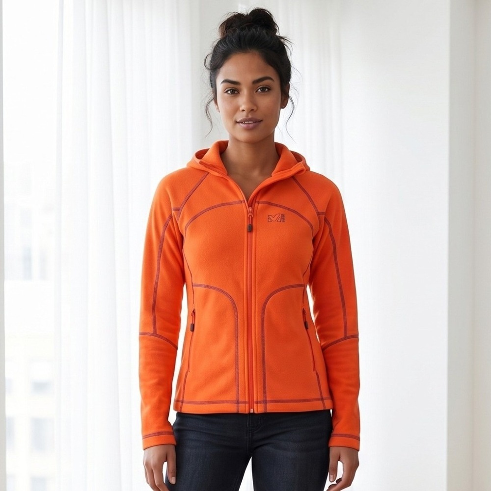 Millet Fleece Jacket Womens Small Orange Full Zip Hood Technical Hiking MIV4762